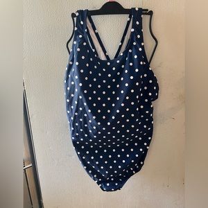 Navy blue white Polk dot